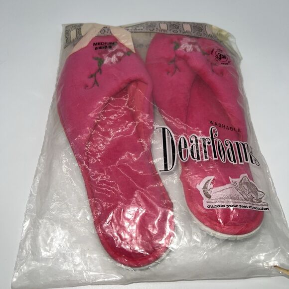 Vtg 1960s Pairs of Dearfoams Slippers 6.5-7.5 Washable Peep Toe Slip On-Pink-NOS - Picture 2 of 6